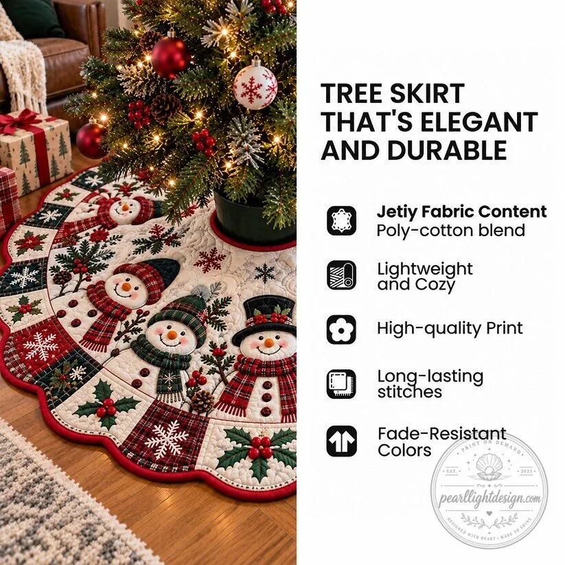 Christmas Snowman Winter Wonderland Quilted Tree Skirt 10 Christmas Snowman Winter Wonderland Quilted Tree Skirt