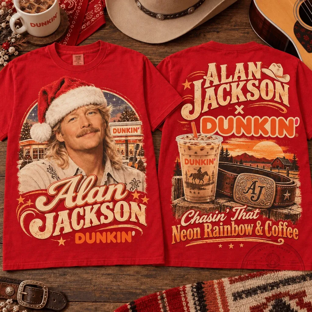 Alan Jackson Chasin' That Neon Rainbow and Coffee Dunkin' Christmas T-Shirt Alan Jackson Chasin' That Neon Rainbow and Coffee Dunkin' Christmas T-Shirt