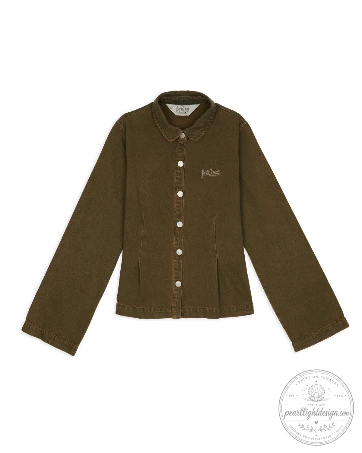 Denim Mesa School Button-Up Jacket in Mud Brown with Embroidered Logo