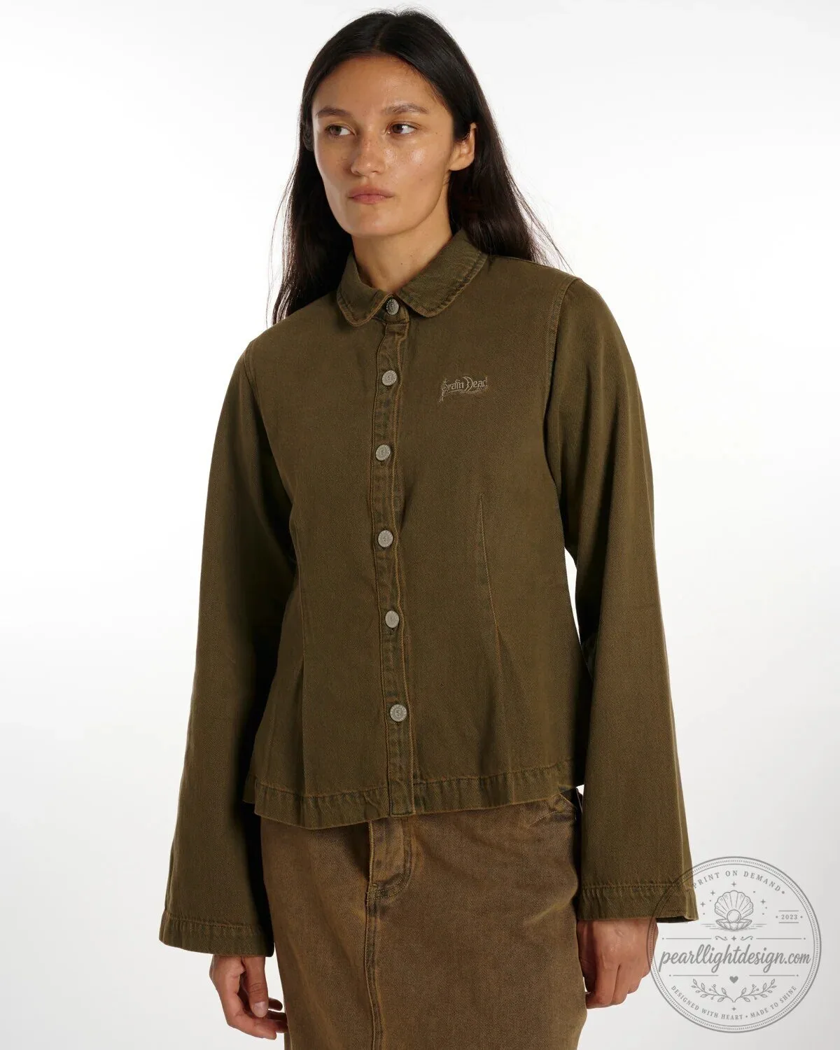 Denim Mesa School Button-Up Jacket in Mud Brown with Embroidered Logo 10 Denim Mesa School Button-Up Jacket in Mud Brown with Embroidered Logo