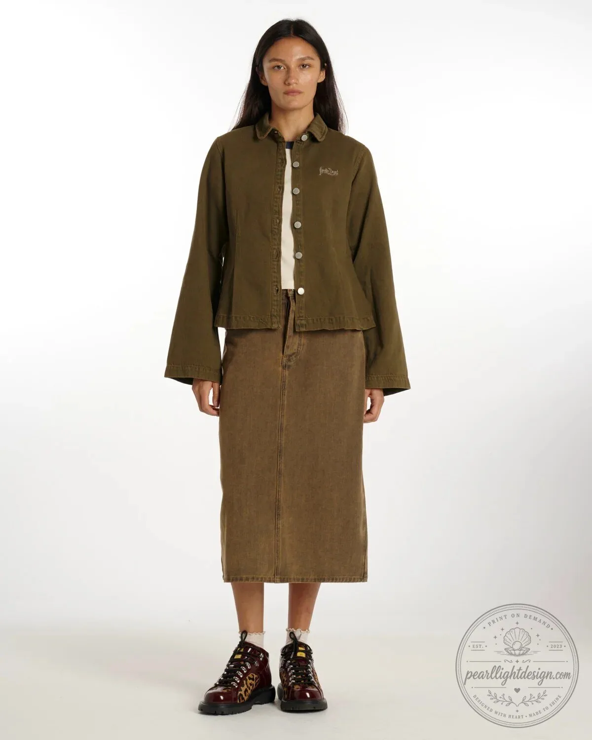 Denim Mesa School Button-Up Jacket in Mud Brown with Embroidered Logo 14 Denim Mesa School Button-Up Jacket in Mud Brown with Embroidered Logo
